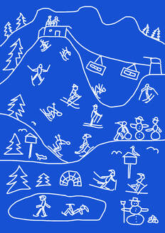 Zeichnung eines Kindes mit verschiedenen Aktivitäten in den Winterferien - WWF05244