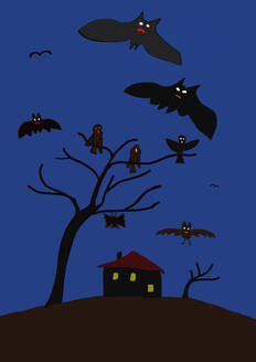 Kinderbild von Fledermäusen und Vögeln bei Nacht - WWF05254