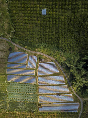 Luftaufnahme einer Farm auf der Insel Bali, Indonesien, lizenzfreies Stockfoto