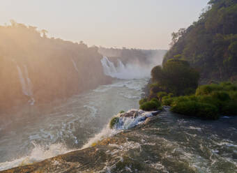 View of the Iguazu Falls at sunset, UNESCO World Heritage Site, Foz do Iguacu, State of Parana, Brazil, South America - RHPLF08882