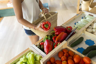 Young woman in organic store choosing vegetables - JPTF00286