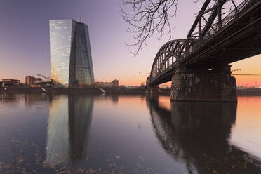 View over Main River to European Central Bank, Frankfurt, Hesse, Germany, Europe - RHPLF08981