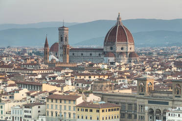 View of the Duomo with Brunelleschi Dome and Basilica di Santa Croce from Piazzale Michelangelo, Florence, UNESCO World Heritage Site, Tuscany, Italy, Europe - RHPLF09023
