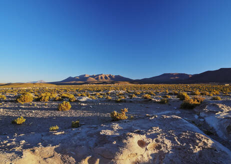 Landschaft in der Nähe des Dorfes Villa Mar bei Sonnenuntergang, Provinz Nor Lipez, Departement Potosi, Bolivien, Südamerika - RHPLF09060