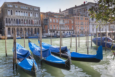 Canal Grande und Gondelstation, Venedig, UNESCO-Weltkulturerbe, Venetien, Italien, Europa, lizenzfreies Stockfoto