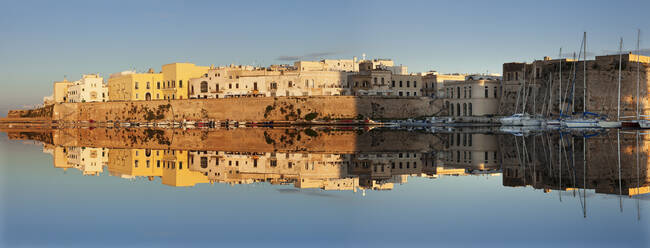 Altstadt mit Burg und Hafen bei Sonnenaufgang, Gallipoli, Provinz Lecce, Salentinische Halbinsel, Apulien, Italien, Mittelmeer, Europa - RHPLF09115