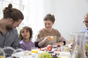 Großfamilie beim Mittagessen zu Hause - MJFKF00112