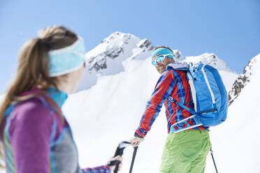 Couple ski touring in the mountains, Kuehtai, Tyrol, Austria - CVF01511