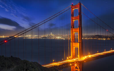 View of Golden Gate Bridge from Golden Gate Bridge Vista Point at night, San Francisco, California, United States of America, North America - RHPLF09277