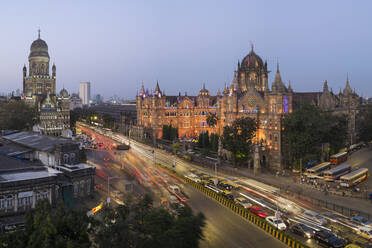 Bahnhof Chhatrapati Shivaji Maharaj Terminus (CSMT), früher Victoria Terminus, UNESCO-Weltkulturerbe, Mumbai, Maharashtra, Indien, Asien - RHPLF09329