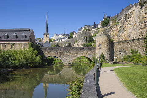 Stierchen-Steinsteg und Brock-Promontorium, Luxemburg-Stadt, Luxemburg, Europa, lizenzfreies Stockfoto