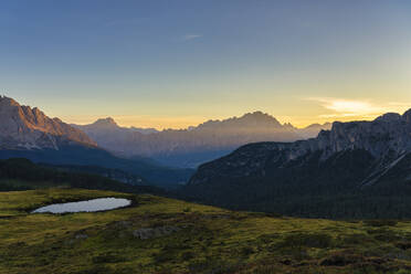 Giau Pass, Croda del Becco, and Cristallo at sunrise, Dolomites, Veneto, Italy, Europe - RHPLF09714