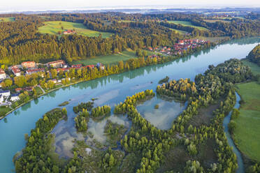 Aerial view of Isar reservoir at Bad Toelz, Isarwinkel, Germany - LHF00704