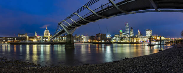 St. Pauls Cathedral and Millennium Bridge at night, City of London, London, England, United Kingdom, Europe - RHPLF09964