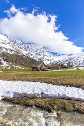Traditional huts in Val Radons (Radons Valley), Albula region, Canton of Grisons (Graubunden), Switzerland, Europe - RHPLF10030