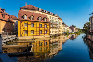 Historische Häuser am Fluss im Stadtzentrum von Bamberg, UNESCO-Welterbe, Bayern, Deutschland, Europa - RHPLF10065