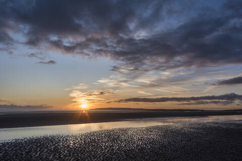 Sonnenuntergang, Camber Sands, East Sussex, England, Vereinigtes Königreich, Europa, lizenzfreies Stockfoto