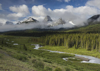 River flowing through the mountains with Mount Engadine and the Tower, Spray Valley Provincial Park, Alberta, Canada, North America - RHPLF10252