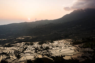 Duoyishu-Reisterrassen in der Morgendämmerung, UNESCO-Welterbe, Yuanyang, Provinz Yunnan, China, Asien - RHPLF10566