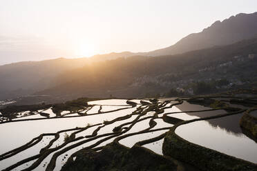 Duoyishu-Reisterrassen in der Morgendämmerung, UNESCO-Welterbe, Yuanyang, Provinz Yunnan, China, Asien - RHPLF10570