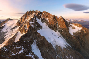 Aerial view of Monte Disgrazia at sunset, Valmalenco, Val Masino, Valtellina, Lombardy, Italy, Europe - RHPLF10608