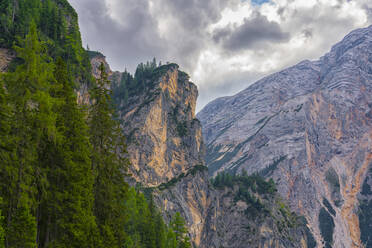 Lake Braies and Croda del Becco in summer, Trentino-Alto Adige, Italy, Europe - RHPLF10864