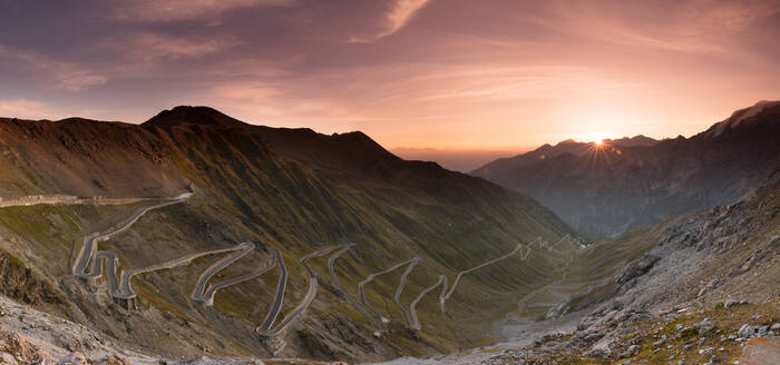 Sunrise over the Stelvio Pass (Passo dello Stelvio), Eastern Alps, Italy, Europe - RHPLF10941