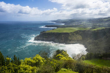 View over the northern coastline from the viewpoint Santa Iria, Island of Sao Miguel, Azores, Portugal, Atlantic, Europe - RHPLF11029