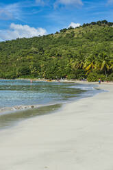 Blick auf die Brewers Bay gegen den Berg bei Sonnenschein, Tortola, Britische Jungferninseln - RUNF03128