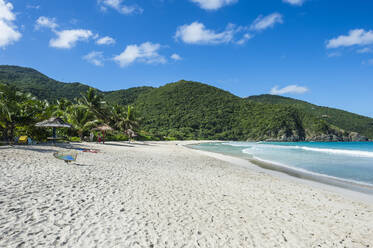 Landschaftlicher Blick auf den weißen Sandstrand, Tortola, Britische Jungferninseln - RUNF03140