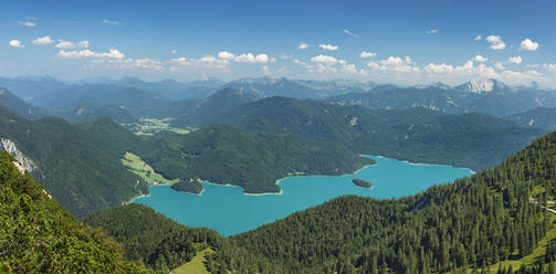 Blick vom Herzogstand zum Walchensee und Karwendelgebirge, Oberbayern, Bayern, Deutschland, Europa - RHPLF11146