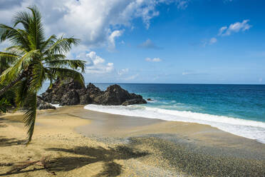 Blick auf das Meer vor blauem Himmel auf Tobago an einem sonnigen Tag, Karibik - RUNF03176