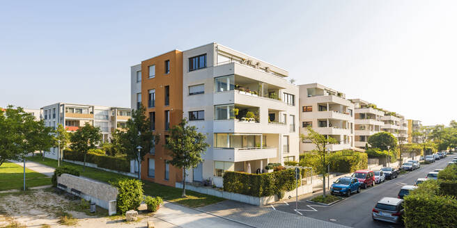 Cars parked along street in front of residential houses - WDF05517