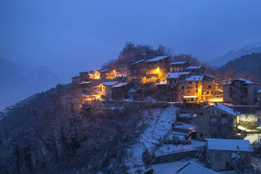 Twilight at the small village of Maroggia, Berbenno di Valtellina, Valtellina, Lombardy, Italy, Europe - RHPLF11495