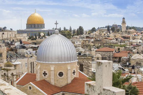 Blick auf den Felsendom und die Altstadt, UNESCO-Weltkulturerbe, Jerusalem, Israel, Naher Osten, lizenzfreies Stockfoto