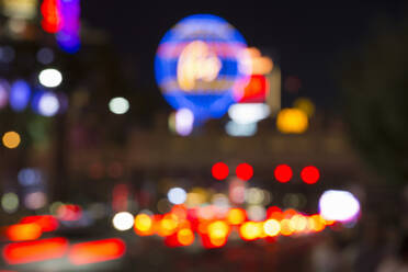 Defocused view along the Strip by night, colourful neon lights creating an abstract pattern, Las Vegas, Nevada, United States of America, North America - RHPLF12047
