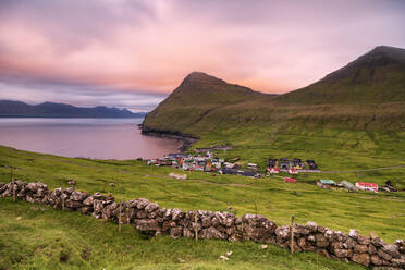Coastal village of Gjogv, Eysturoy island, Faroe Islands, Denmark, Europe - RHPLF12106