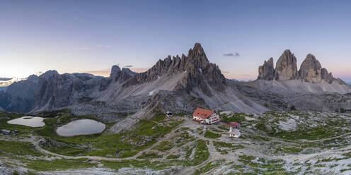 Panorama of Piani Lakes and Dreizennen hut below mountains in Italy, Europe - RHPLF12236