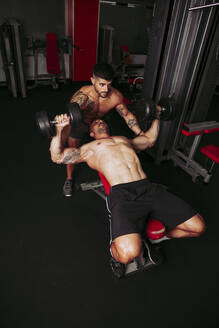 Muskulöse Männer trainieren im Fitnessstudio - LJF01013