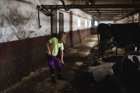 Girl in cowshed - JOHF01329