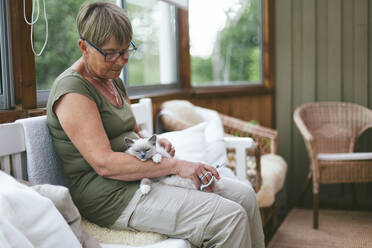 Frau mit Katze auf dem Schoß - JOHF01549