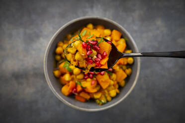 Spicy oriental pumpkin stew with Hokkaido squash, chickpeas, parsley and pomegranate seeds - LVF08279