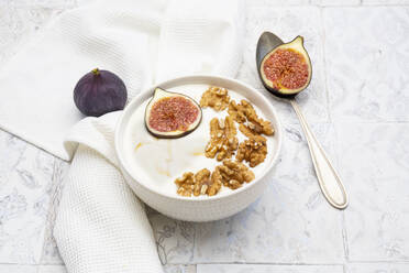 Bowl of Greek yogurt with honey, walnuts and fig - LVF08293