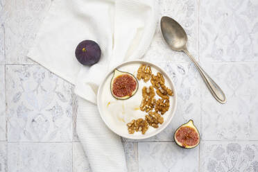 Bowl of Greek yogurt with honey, walnuts and fig - LVF08294