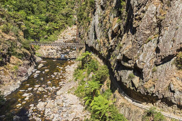 Neuseeland, Nordinsel, Waikato, Fußgängerbrücke über den Ohinemuri-Fluss - FOF10982