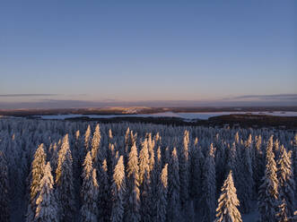 Finnland, Kuopio, Luftaufnahme einer Winterlandschaft bei Sonnenuntergang - PSIF00322