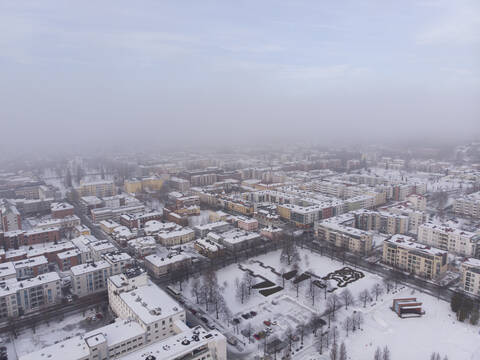 Finland, Kuopio, aerial view of city in snow stock photo