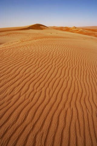 Sultanate Of Oman, Wahiba Sands, Rippled dunes in the desert stock photo