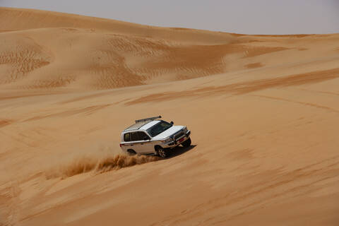 Sultanate Of Oman, Wahiba Sands, Dune bashing in a SUV stock photo