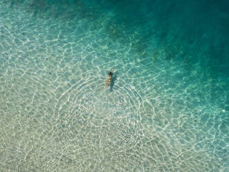 Frau beim Schwimmen im Meer, Gili Air, Gili-Inseln, Indonesien - KNTF03593